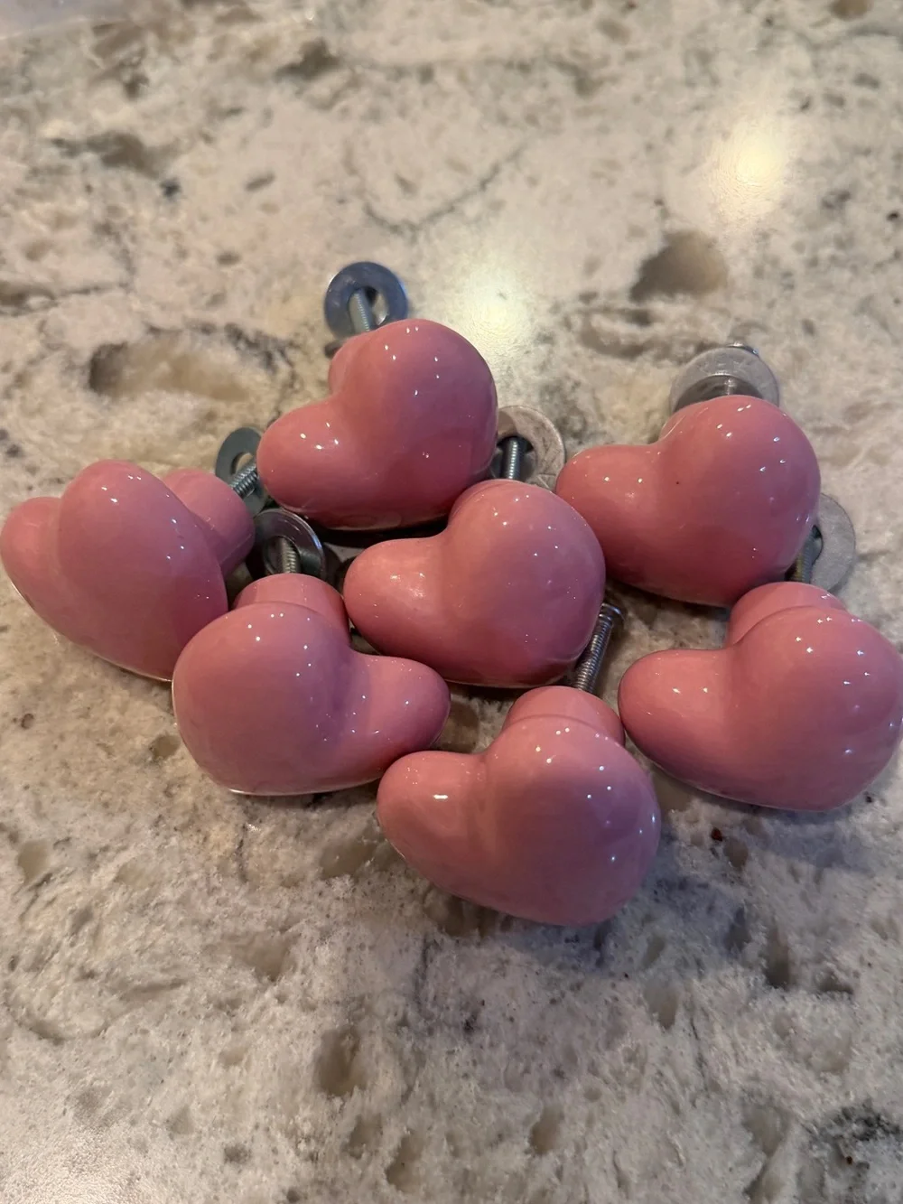 Set of 8 Pink Heart Knobs